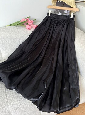 半身裙女亮丝珠光仙女纱裙春季新C款花苞裙白色高腰中长款大摆伞