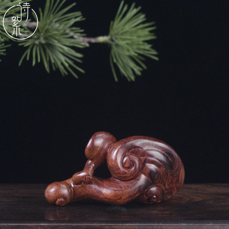 海南黄花梨灵芝手把件紫油梨湘工雕刻男女随身吉祥木质盘玩把件