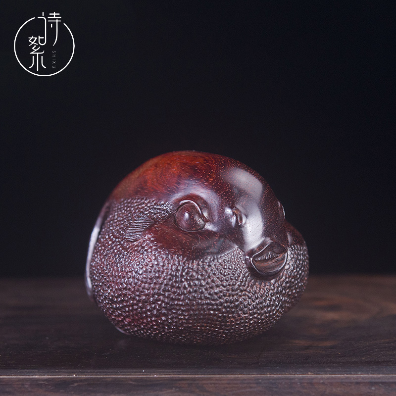 和和美美印度小叶紫檀河豚手把件