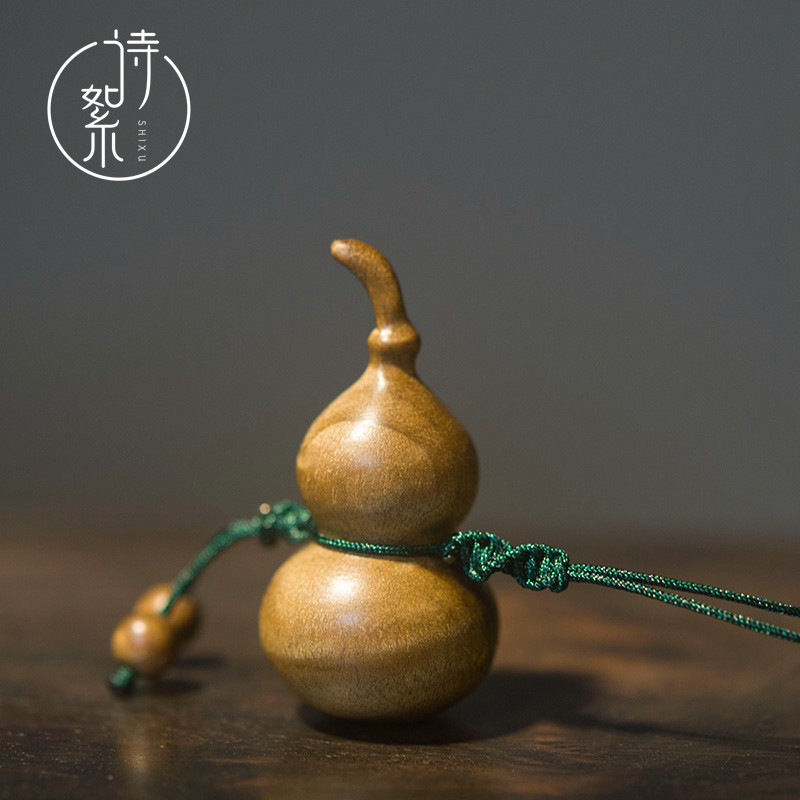 金丝楠木小葫芦手把件水波纹满金丝桢楠老料手机扣钥匙扣男女吊坠