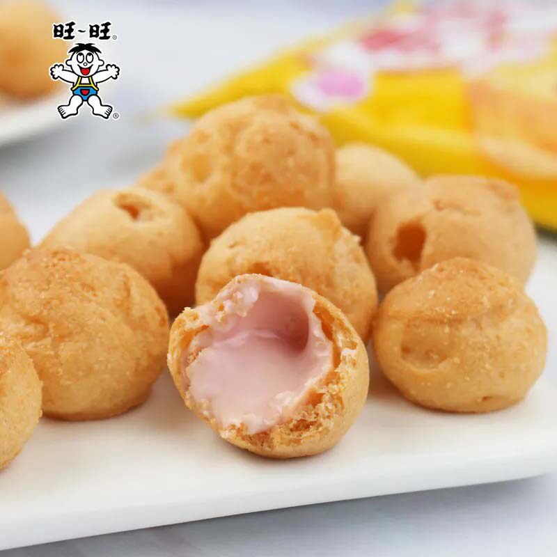 旺旺奶油爆浆巧克力脆皮泡芙球甜品网红夹心饼干小包装解馋小零食
