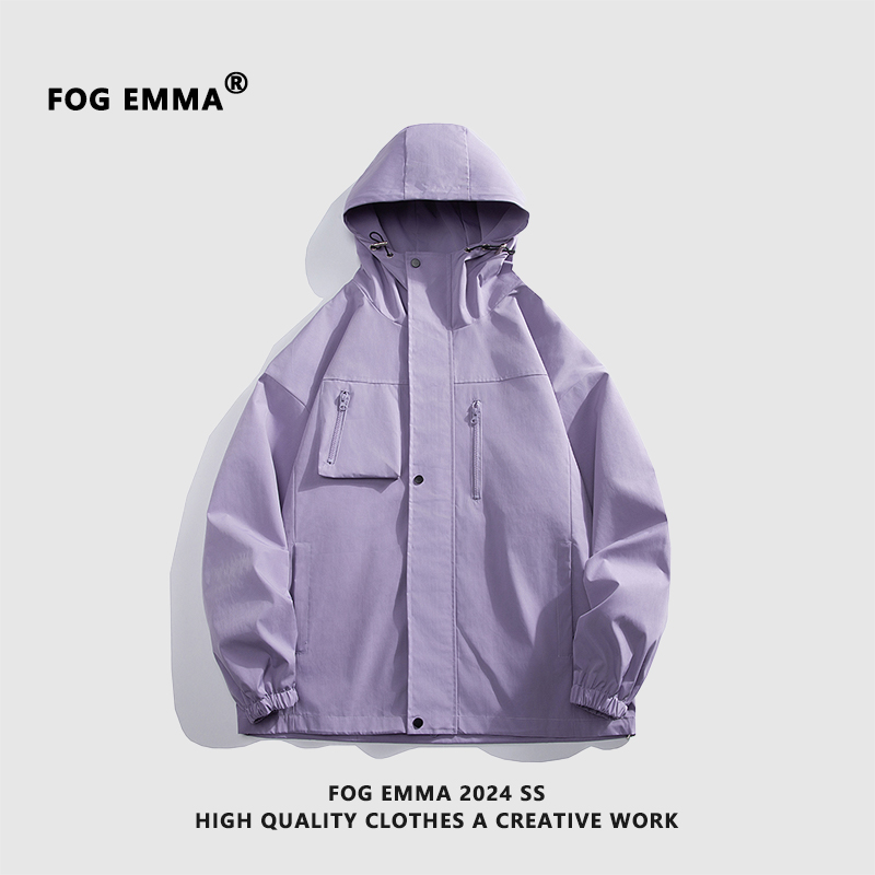 浅紫色冲锋衣FOGEMMA连帽春秋