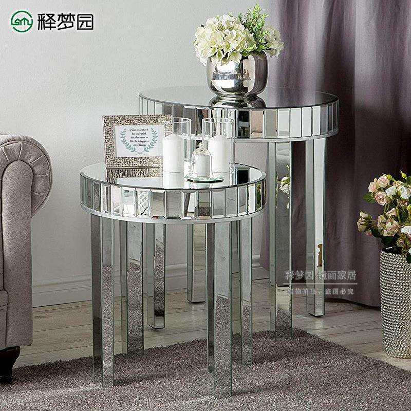 镜面套桌套几花架电话桌角几圆桌镜面家具玻璃家具F0512