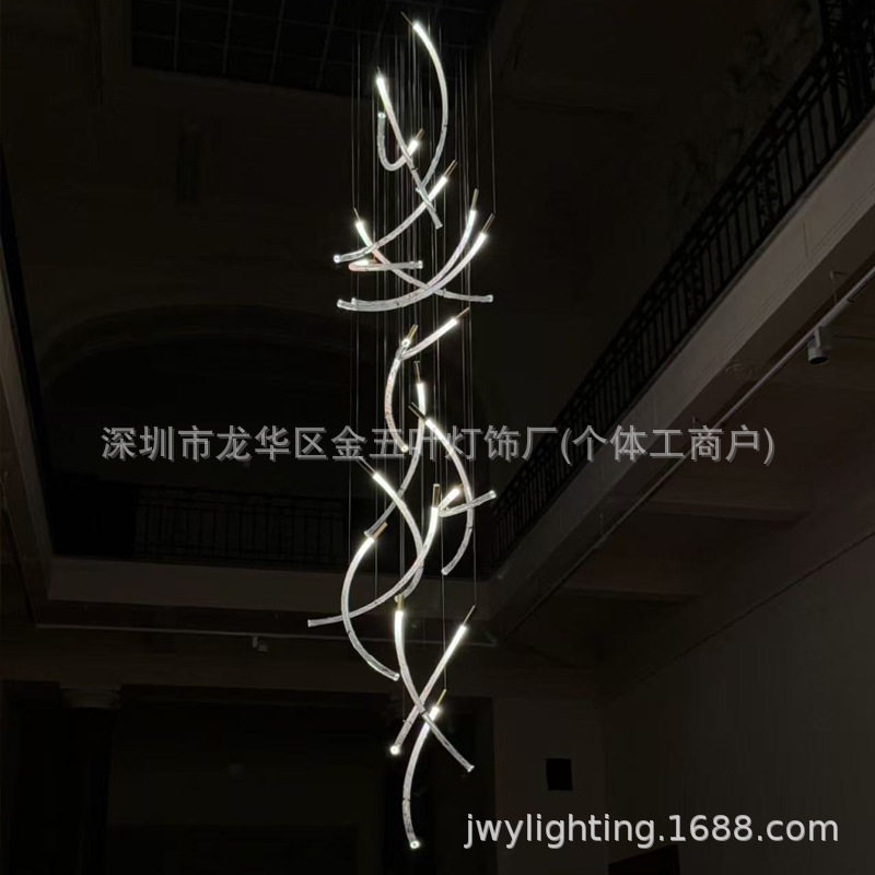 别墅楼梯自建房长吊灯复式楼挑空客厅水晶创意现代简约轻奢大吊灯