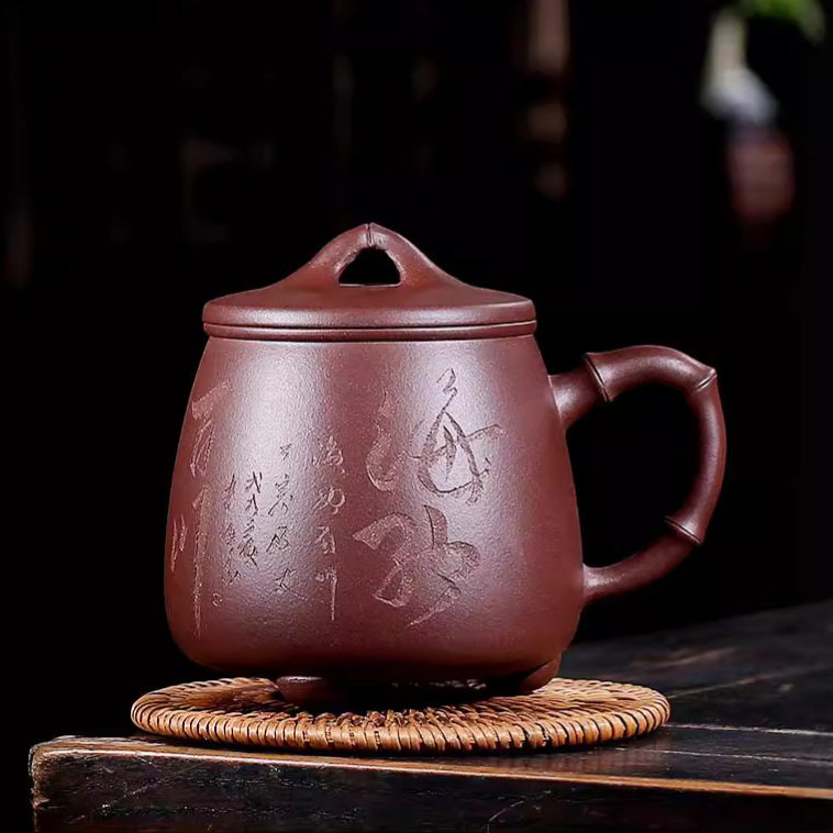 宜兴原矿紫砂杯带盖水杯子全手工套装套胆杯石瓢杯带内胆过滤茶杯