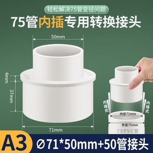 75PVC管内插转变50/46排水管补芯配件变异径直接头下水管件大小头