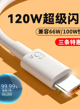 驯龙师 120W超级快充Typec数据线适用华为小米vivo荣耀OPPO手机tpyec充电线器6A闪充p40mate60安卓2米通用tpc