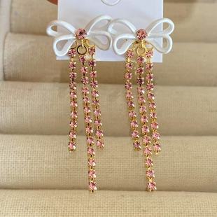 法国珐琅巴黎歌剧院系列 蝴蝶结与水钻流苏 耳钉项链