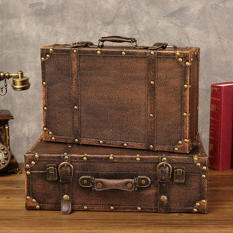 欧式皮革手提箱家居装饰品整理储物箱收纳箱摄影道具箱木箱子摆件