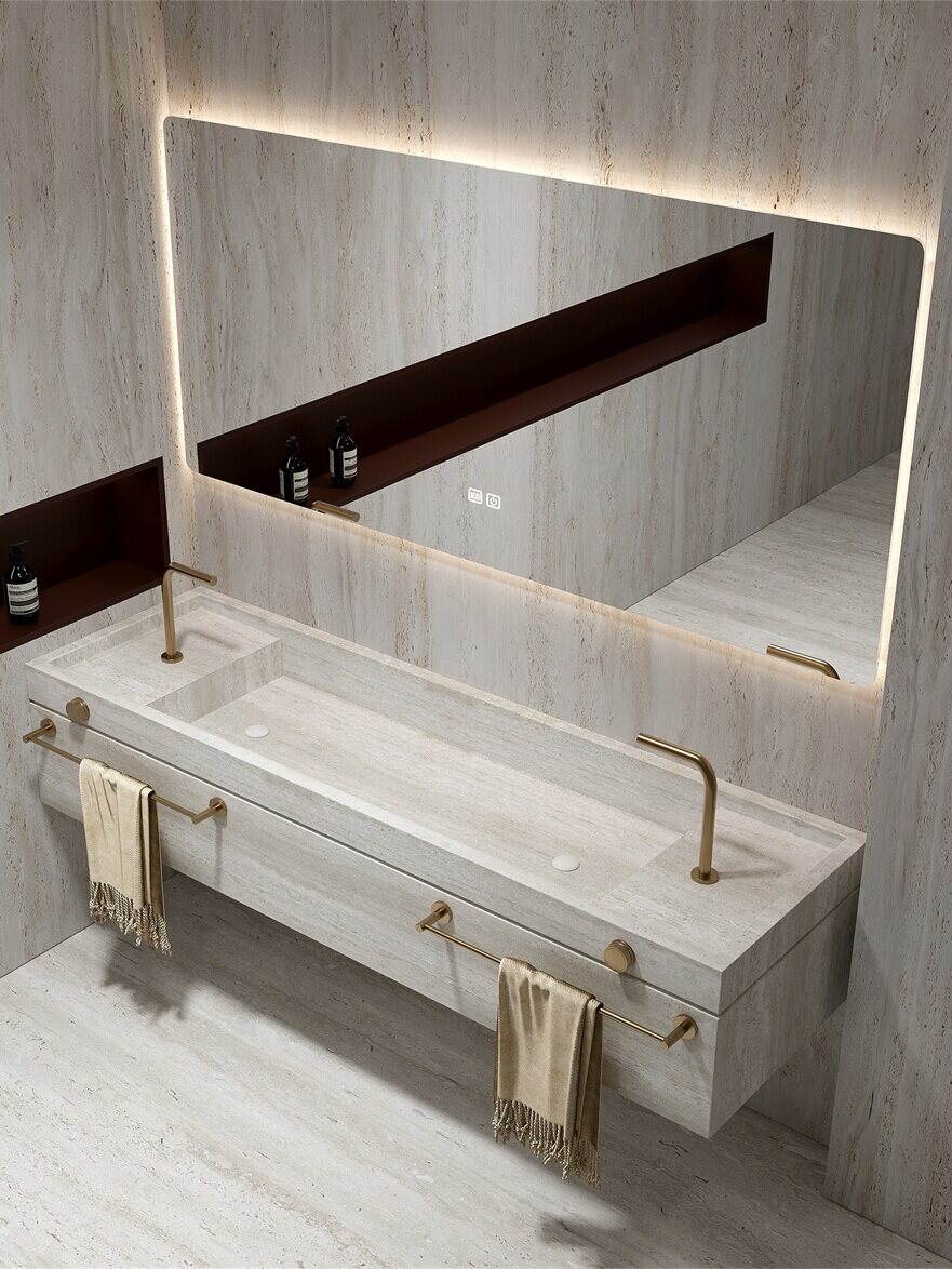 酒店风格浴室柜板岩无缝集成盆定制浴室商用洗脸盆脸盆尺寸定制