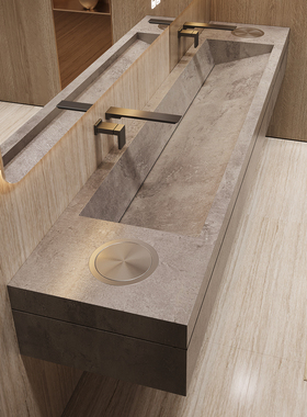 岩板浴室柜定制无缝一体大单盆酒店风轻奢高端洗手台洗漱池洗脸盆