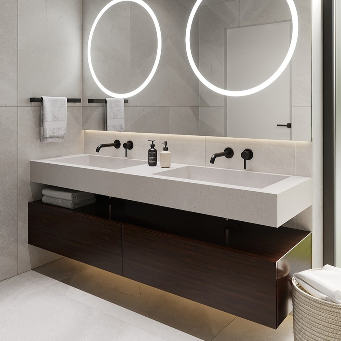 现代简约岩板无缝一体盆浴室柜组合卫浴双层洗手洗漱台单双盆定制