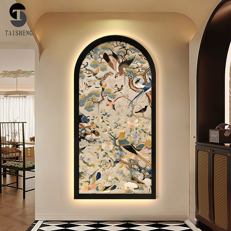 法式覆古入户门玄关装饰画 画带灯客厅走廊过道挂画 画沙发背景拱