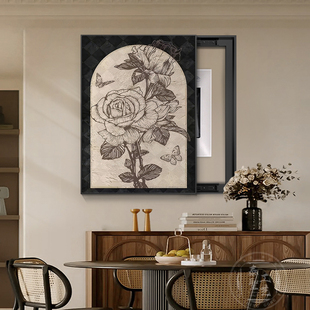 中古风电表箱装饰画美拉德法式复古遮挡配电箱电闸盒盖板竖版挂画