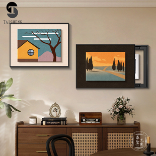 美拉德电表箱装饰画覆古风推拉遮挡配电箱多媒体电表盒免打孔挂画