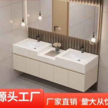 双盆落地大理石浴室柜现代简约
