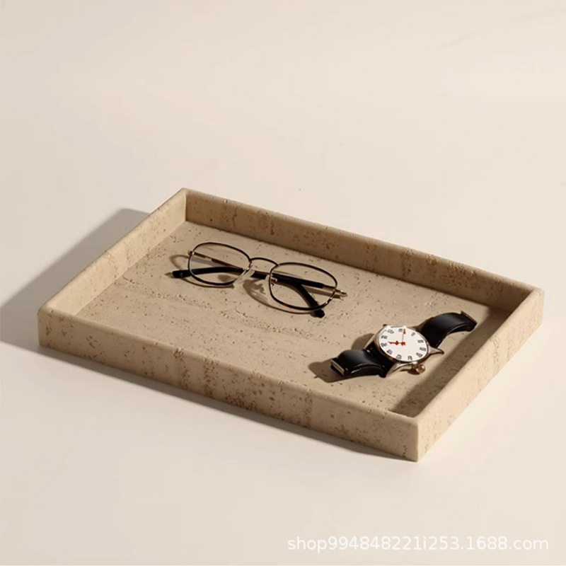 洞石洗漱台托盘长方形浴室卫生间桌面洗手台牙杯漱口杯置物收纳架