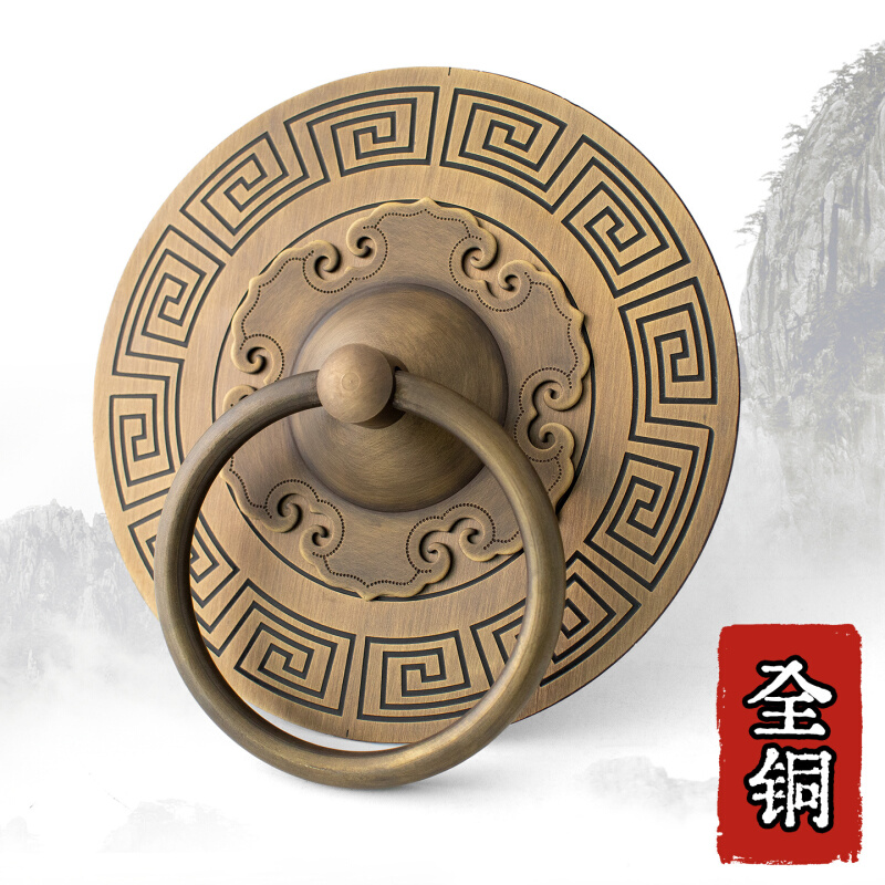 中式回纹铜门环铜大门拉手老式复古铜门把手仿古拉环铜配件