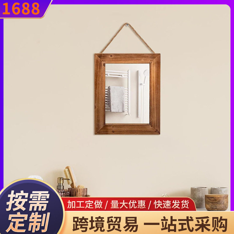 棕色木质浴室镜框挂墙玄关装饰