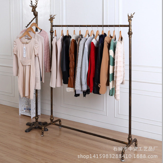 批发欧式复古铁艺服装架展示架服装店落地衣架侧挂服装展示架货架