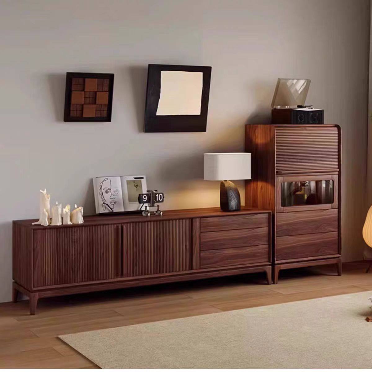 北美黑胡桃木中古风电视柜实木客厅简约复古组合柜储物茶几电视柜