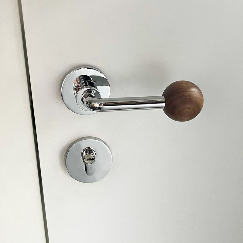 胡桃木中古风静音磁吸门锁
