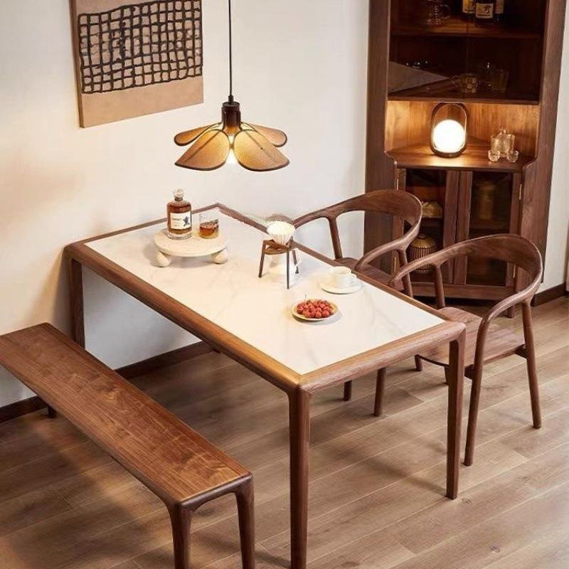 全实木餐椅家用舒美特椅子中古胡桃简约靠背扶手办公洽谈书原木色