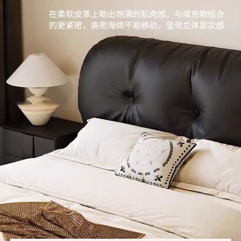 法式复古真皮床网红吐司床主卧室双人床小户型软包婚床软包皮艺床