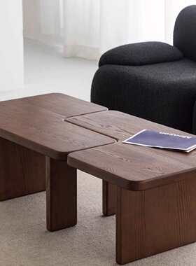 2026黑色异形茶几长方形北欧简约桌子设计师实木茶几小户型客厅家