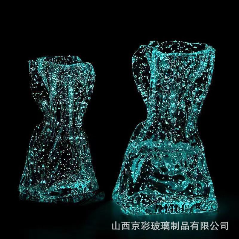 折纸夜光玻璃花瓶插花水养干花餐桌厨房客厅电视柜家居装饰 摆件