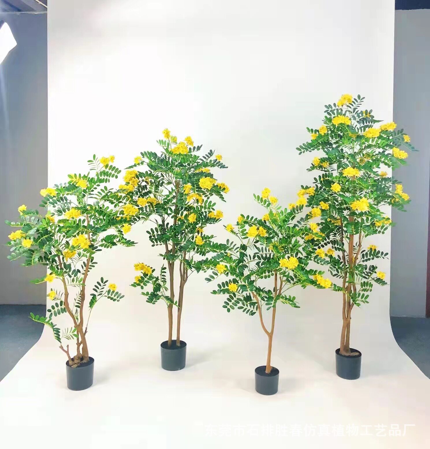 仿真槐花树,黄叶花黄花树大型阳台橱窗装饰盆景,