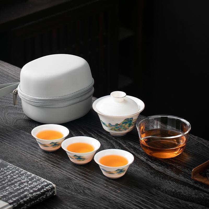 便携式旅行茶具小套装简易户外功夫泡茶壶茶杯个人专用露营快客杯