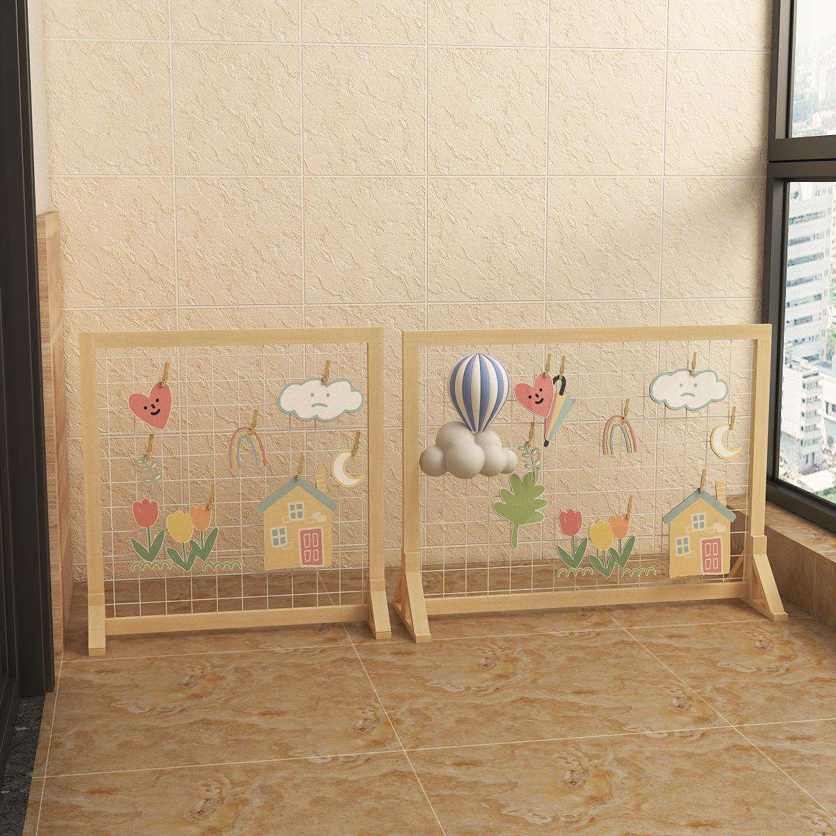 幼儿园作品展示架手工作品装饰架小学桌面饰品实木网格置物架