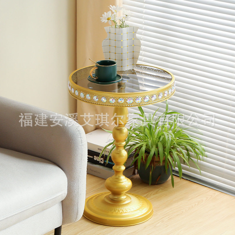 跨境轻奢北欧金属铁艺制作钢化玻璃茶几边几边桌客厅沙发书房卧室