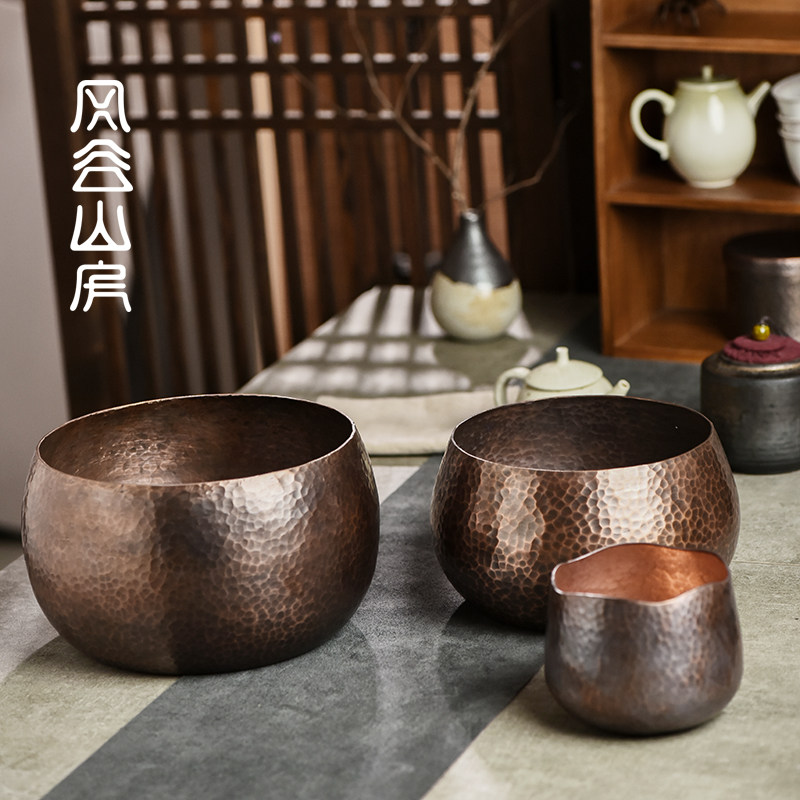 RI0T 手工锤目纹紫铜茶洗建水 大号加厚水盂水洗笔洗茶道