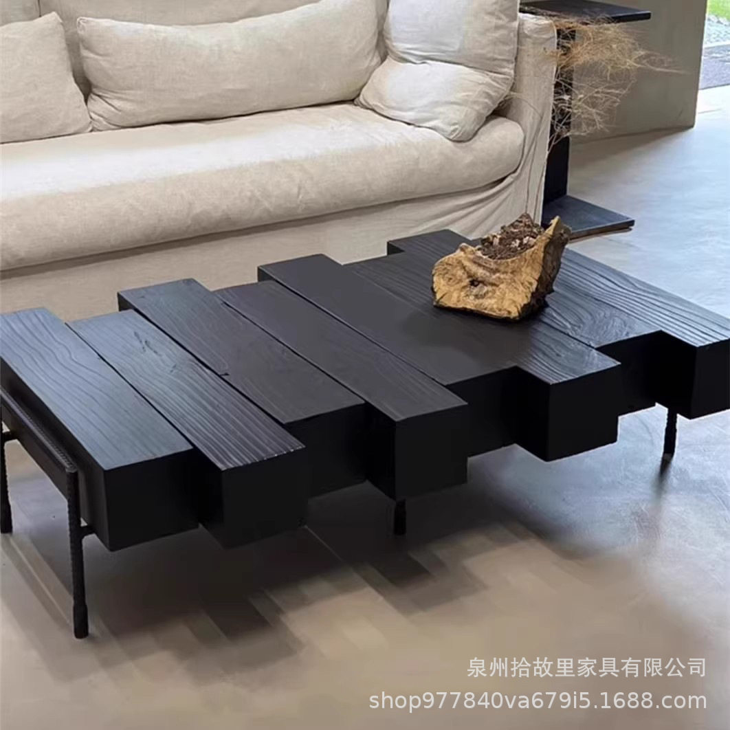 北欧复古黑色实木铁艺茶台