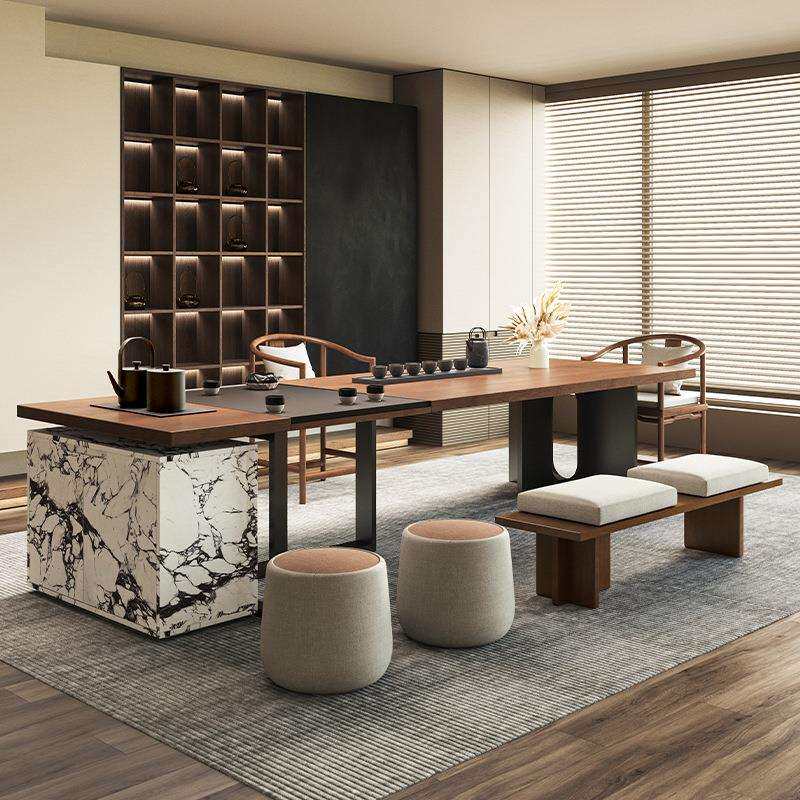 意式极简实木大板茶桌椅组合大户型办公室泡茶桌设计款办公室茶台
