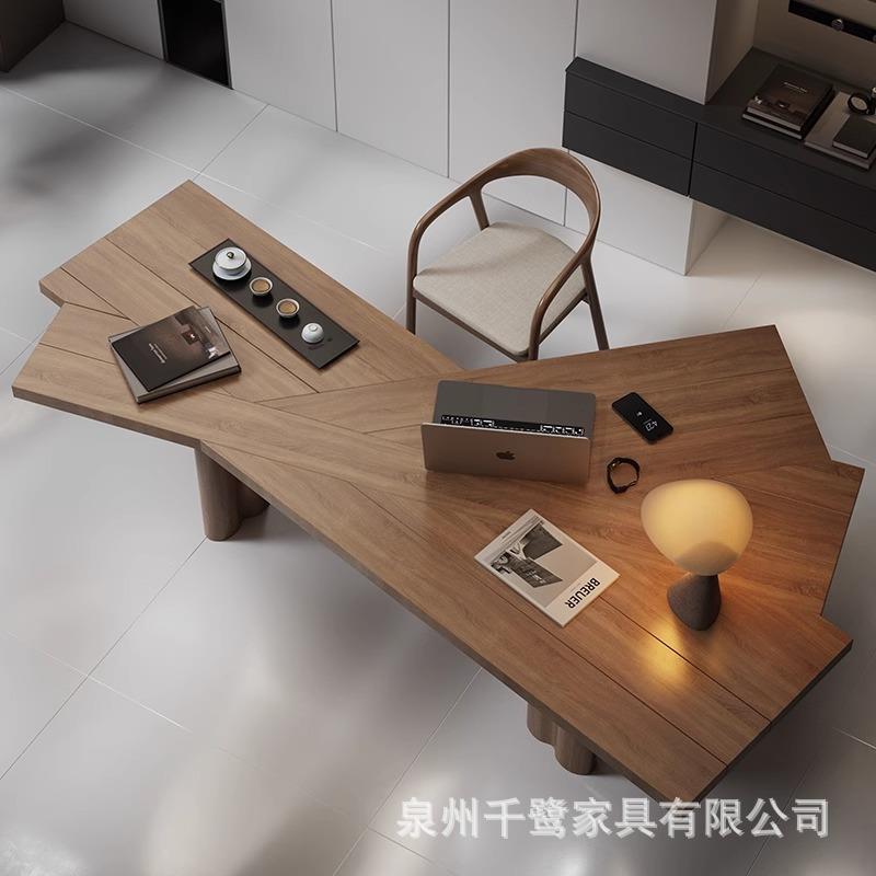 异形办公桌书桌实木电脑桌大板茶桌现代简约设计师客厅家用办公室