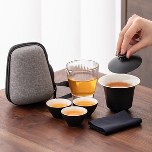 旅行茶具套装户外便携简约陶瓷快客杯一壶三杯办公室功夫泡茶盖碗