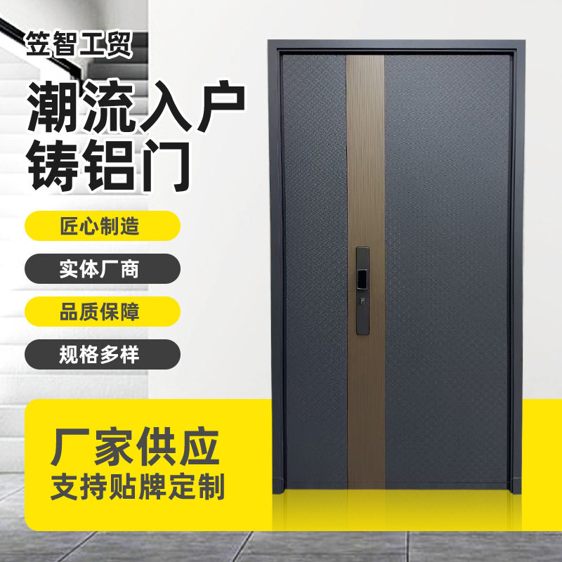 跨境轻奢简约拼接铸铝门甲级防盗门隔音防爆高端别墅智能入户大门
