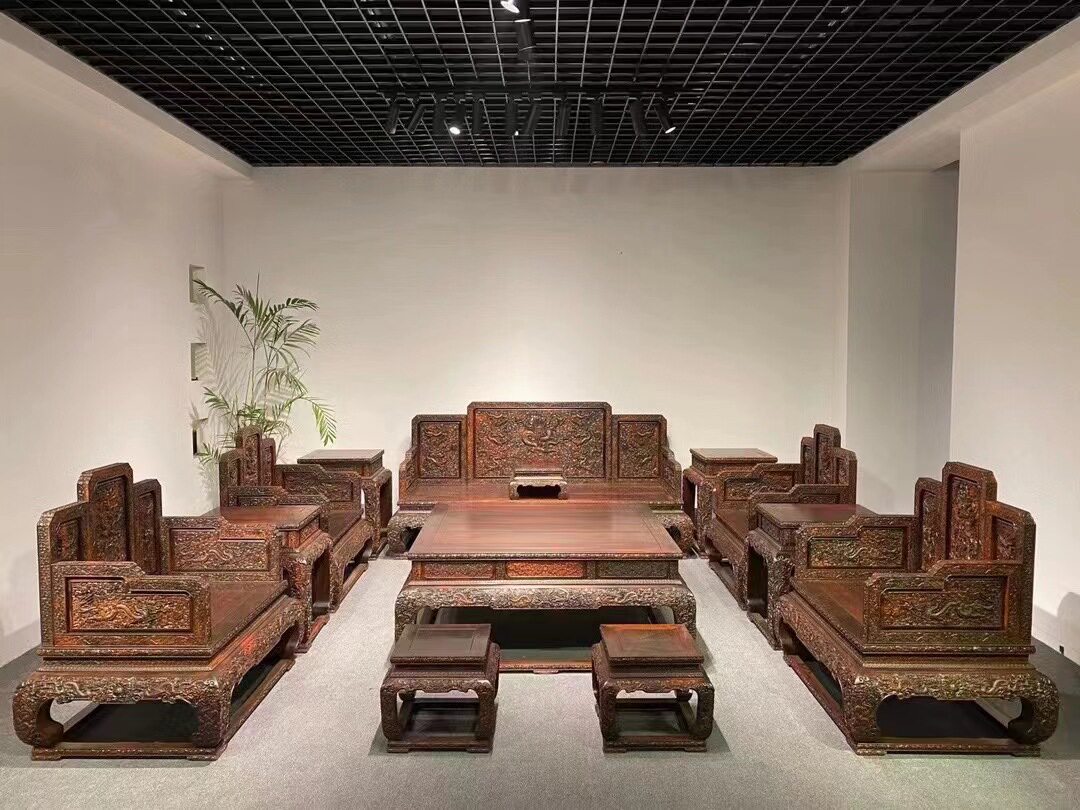 印尼黑酸枝阔叶黄檀客厅祥云龙沙发宝座仿古典新中式红木家具