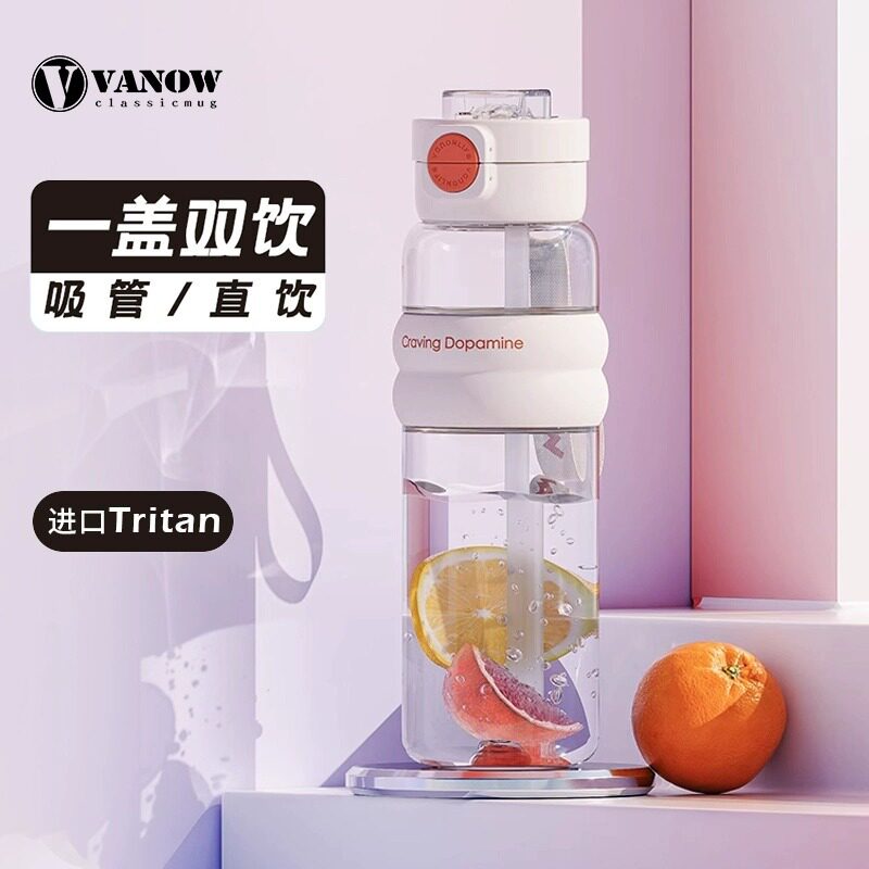 Vanow 夏季运动水杯男女带吸管大容量便携水壶耐高温太空杯子