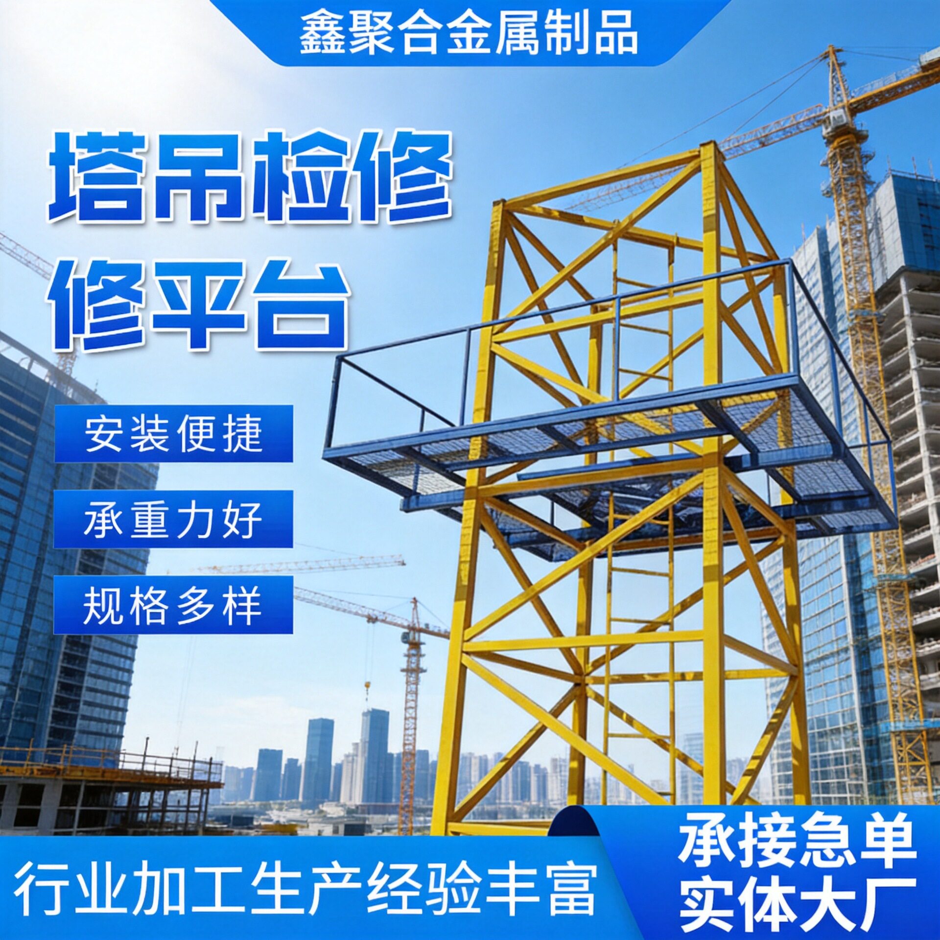 建筑工地塔吊防攀爬装置平台维修检修工作台高空防坠落防护网围栏
