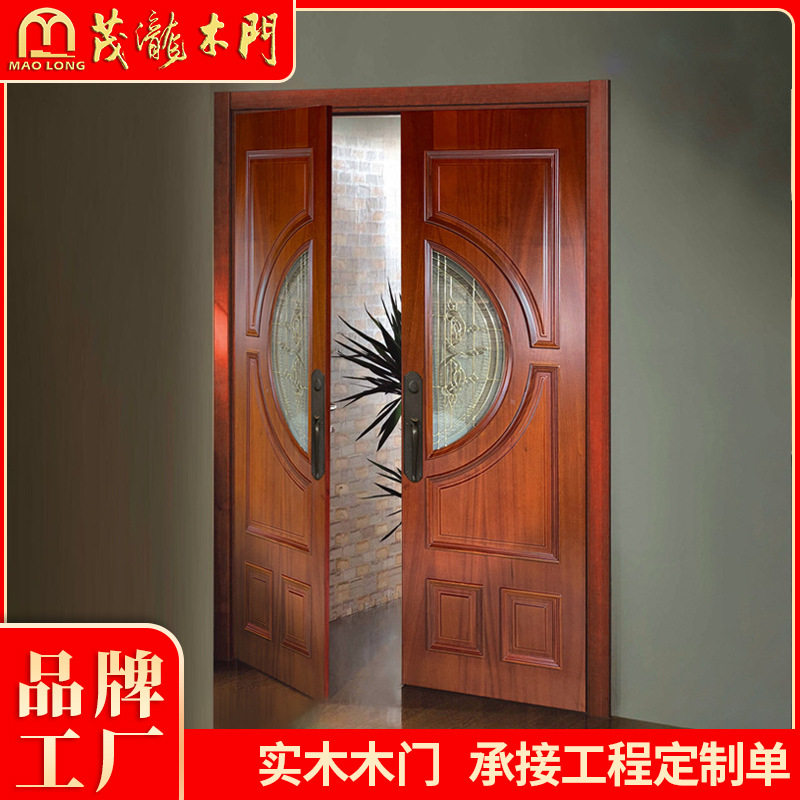 沙比利实木带玻璃烤漆入户门