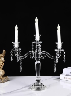 厂家直销批发3头水晶蜡烛台家居装饰酒店摆件婚庆婚礼道具包邮