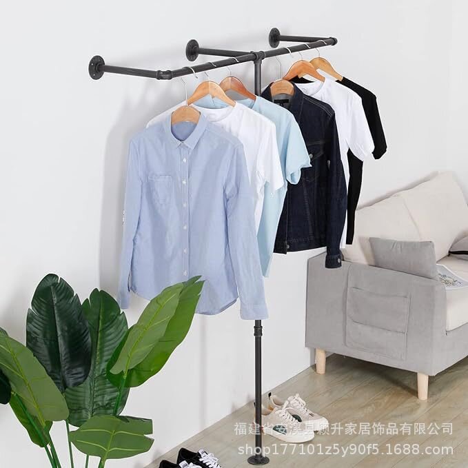 壁挂式衣架挂衣杆工业管道服装店展示架水管衣架多功能挂杆