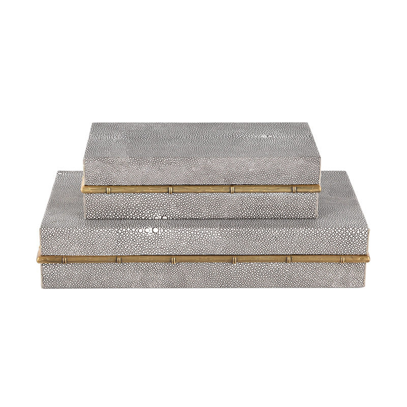 新中式木质皮革收纳盒样板间卧室玄关桌面装饰盒家居软装装饰摆件