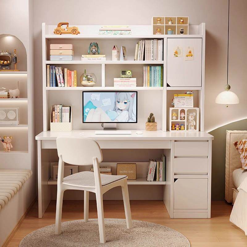 书桌学生家用书架一体桌台式电脑桌简易卧室儿童学习写字桌办公桌