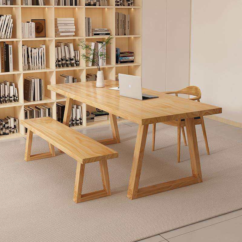 简约现代实木电脑桌家用客厅书房办公学习桌原木大板长条桌茶几