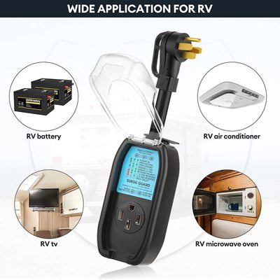 RV浪涌保护器4200焦耳50 安培浪涌保护器带防水盖和电路分析器